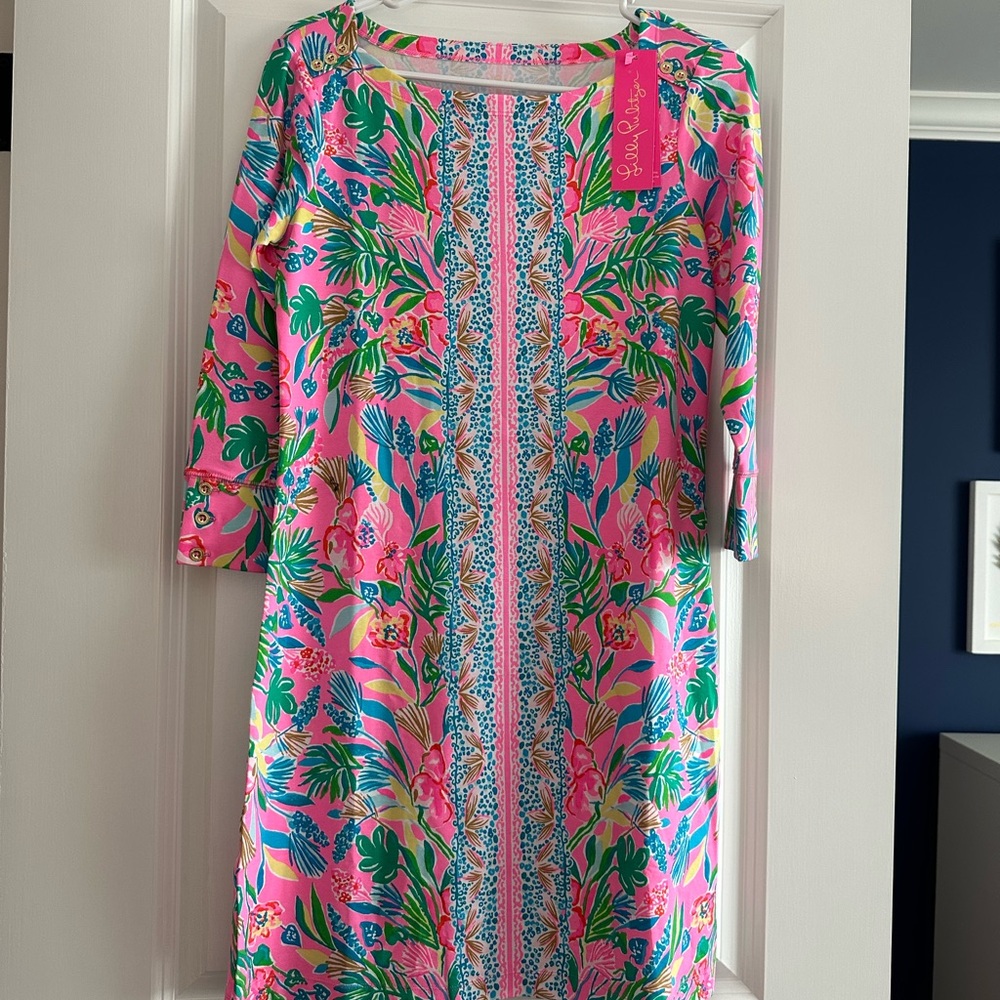 NWT Lilly Pulitzer UPF 50+ Sophie Dress in Havana Pink Casa Jaguar Engineered